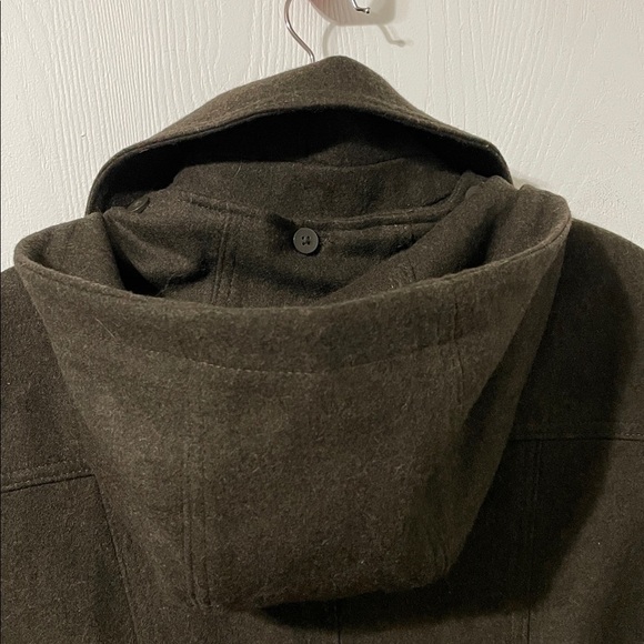 Michael Kors Wool Car Utility Pea Coat Dark Brown Hooded Size Large Gold Zipper